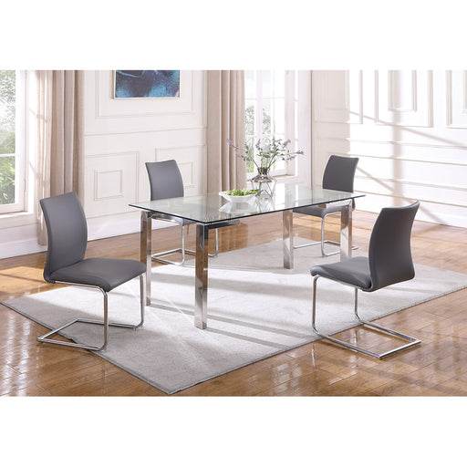 Chintaly CRISTINA Dining Set w/ Contemporary Glass Table & Modern Upholstered Chairs - Gray