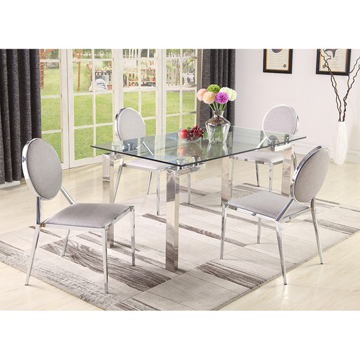 Chintaly CRISTINA Contemporary Glass Top Dining Table w/ Steel Base