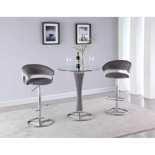 Chintaly DANIELLA Contemporary Round Glass Pub Table w/ Upholstered Pedestal