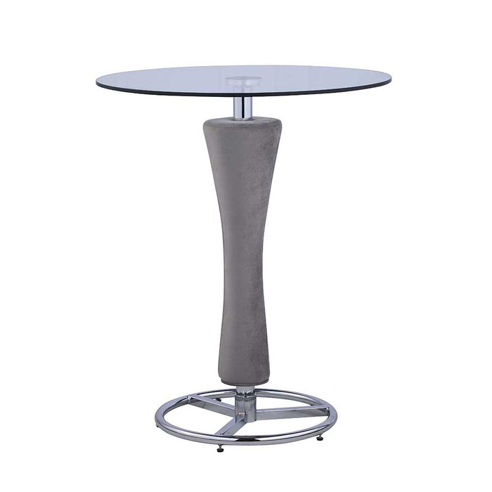 Chintaly DANIELLA Contemporary Round Glass Pub Table w/ Upholstered Pedestal