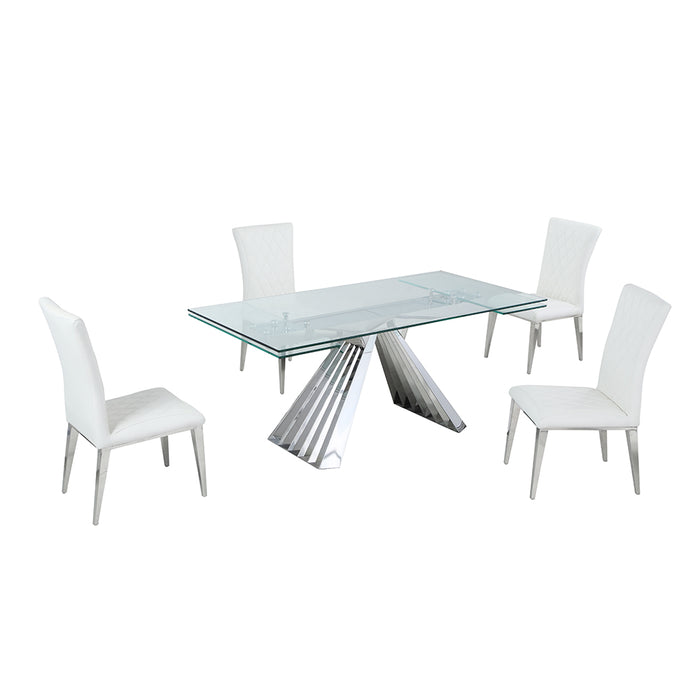 Chintaly DOMINIQUE Contemporary ExtendableGlass Dining Table w/ Flare Pyramid Base