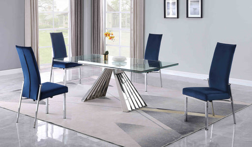 Chintaly DOMINIQUE Dining Set w/ Extendable Table & 4 Motion-back Chairs - Blue