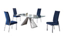 Chintaly DOMINIQUE Dining Set w/ Extendable Table & 4 Motion-back Chairs - Blue