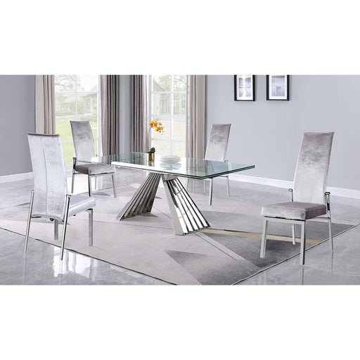 Chintaly DOMINIQUE Dining Set w/ Extendable Table & 4 Motion-back Chairs - Gray