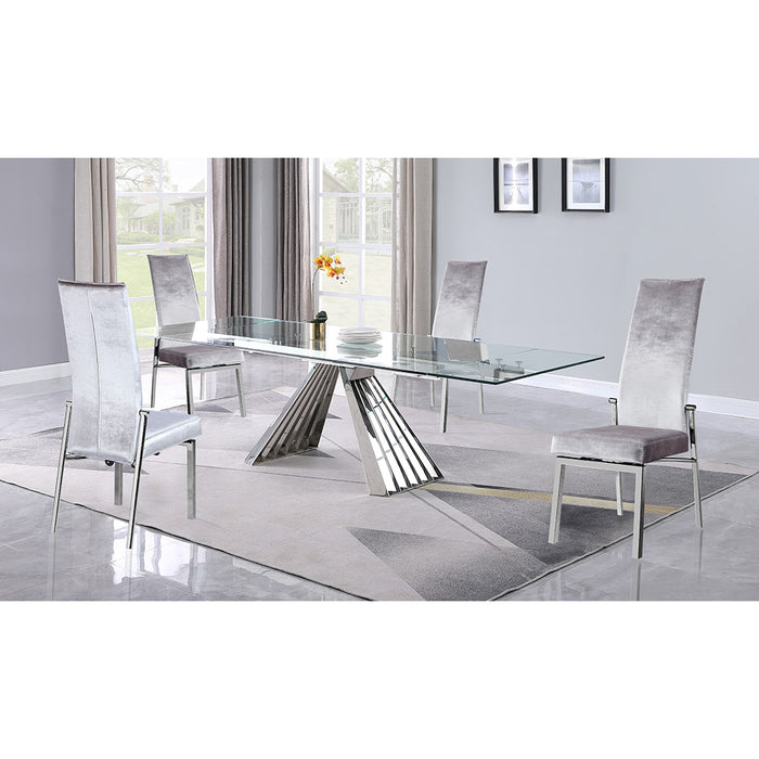 Chintaly DOMINIQUE Dining Set w/ Extendable Table & 4 Motion-back Chairs - Gray