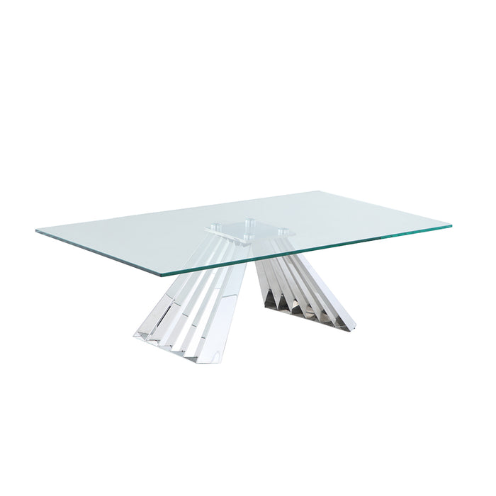 Chintaly DOMINIQUE-OCC Contemporary 28"x 51" Glass Cocktail Table w/ Flare Pyramid Base