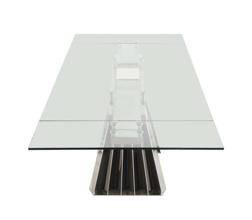 Chintaly DOMINIQUE Contemporary ExtendableGlass Dining Table w/ Flare Pyramid Base