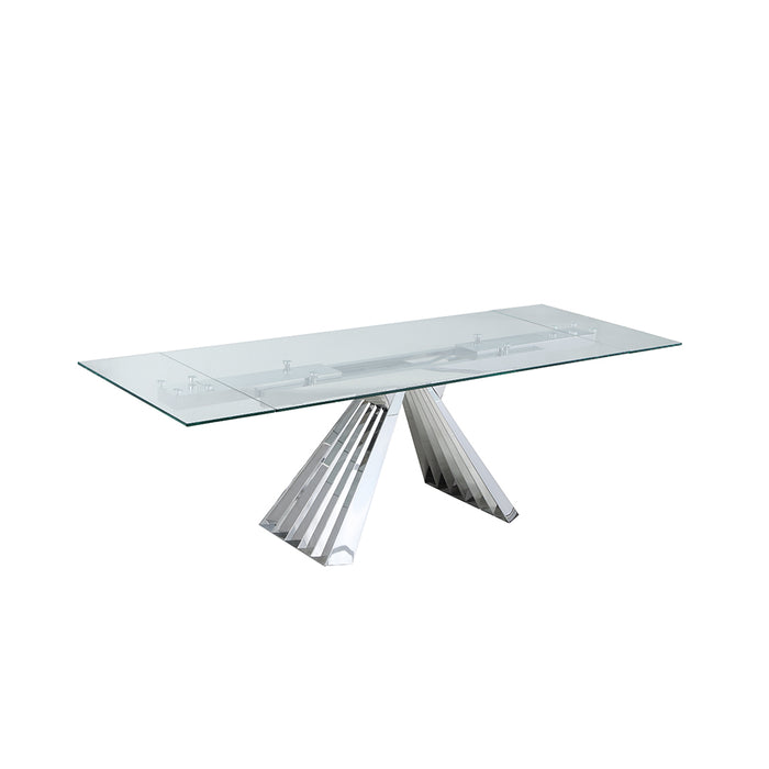 Chintaly DOMINIQUE Contemporary ExtendableGlass Dining Table w/ Flare Pyramid Base