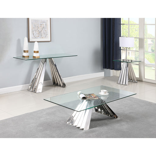 Chintaly DOMINIQUE-OCC Contemporary 28"x 51" Glass Cocktail Table w/ Flare Pyramid Base