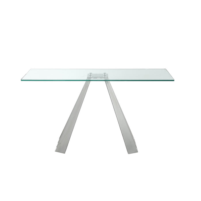 Chintaly DOMINIQUE-OCC Contemporary 18" x 55" Glass Sofa Table w/ Flare Pyramid Base