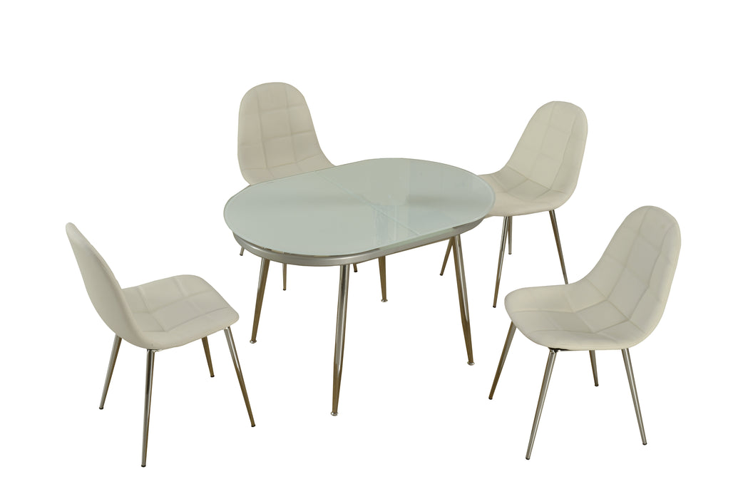 Chintaly DONNA Contemporary Dining Set w/ White Glass Top & Upholstered Chairs