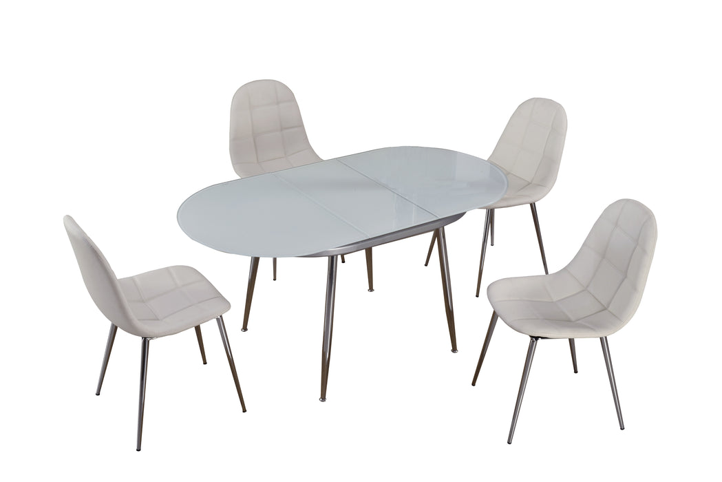 Chintaly DONNA Contemporary Dining Set w/ White Glass Top & Upholstered Chairs