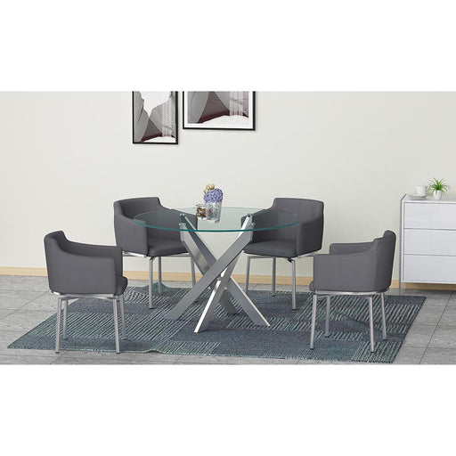 Chintaly DUSTY Dining Set w/ Round Glass Table & Swivel Club Chairs - Gray