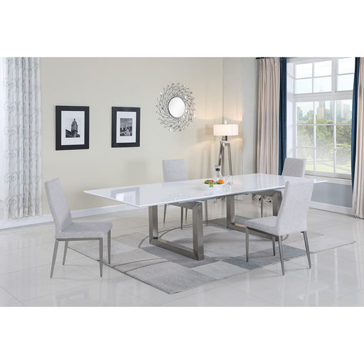 Chintaly EBONY Contemporary Dining Set w/ White Extendable Table & 4 Gray Chairs