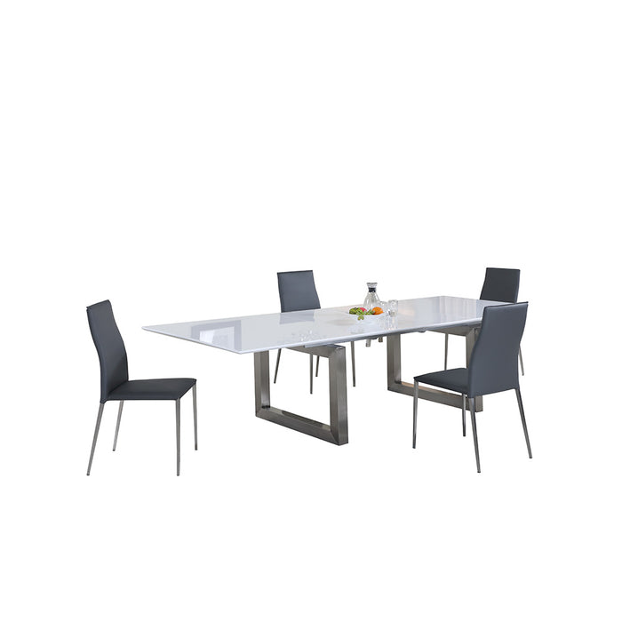 Chintaly EBONY Contemporary Dining Set w/ White Extendable Table & 4 Upholstered Chairs
