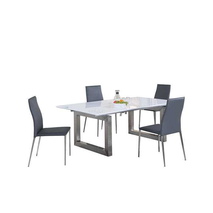 Chintaly EBONY Contemporary Dining Set w/ White Extendable Table & 4 Upholstered Chairs