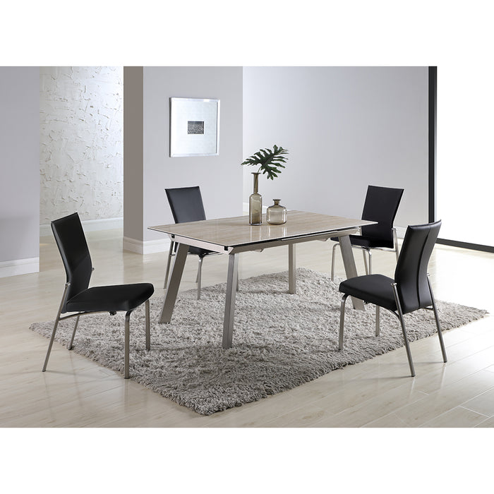 Chintaly ELEANOR Contemporary Dining Set w/ Extendable Ceramic Top Table & Motion-Back Chairs - Black