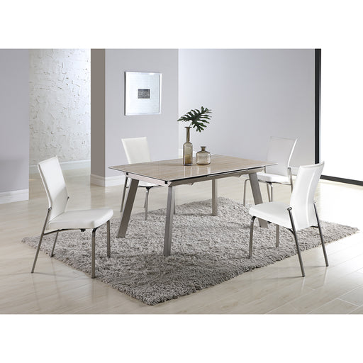 Chintaly ELEANOR Contemporary Dining Set w/ Extendable Ceramic Top Table & Motion-Back Chairs - White