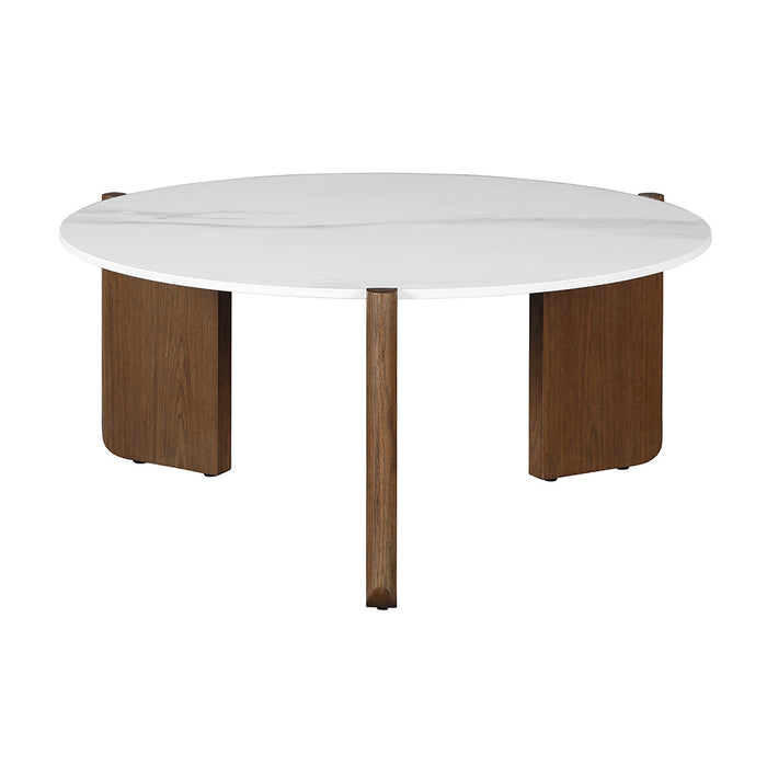 Chintaly ELISSA-OCC Marbleized Sintered Stone Top Cocktail Table w/ Wooden Base