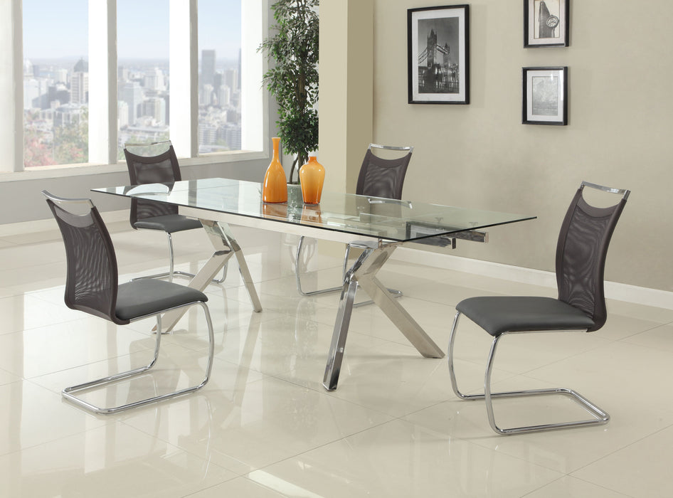 Chintaly ELLA Contemporary Dining Set w/ Extendable Table & 4 Cantilever Mesh Chairs