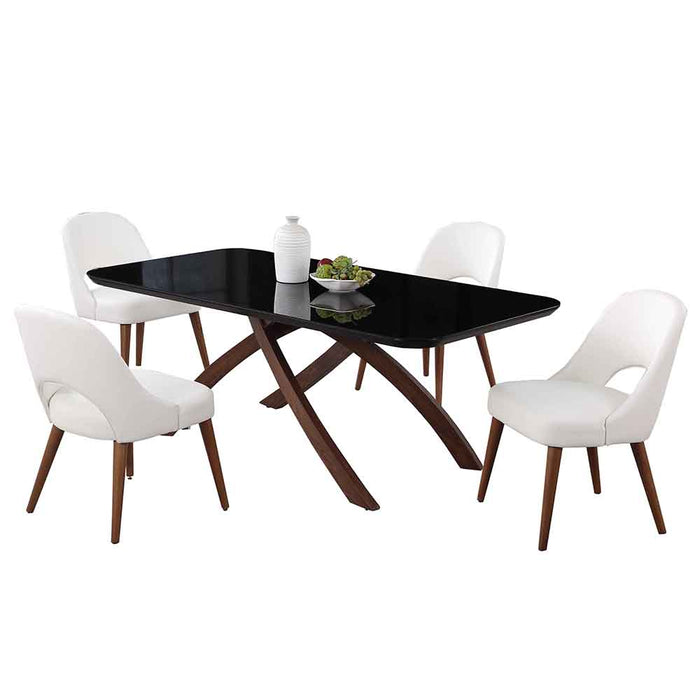 Chintaly EMILY Dining Set w/ Black Glass Table & Open Back Chairs