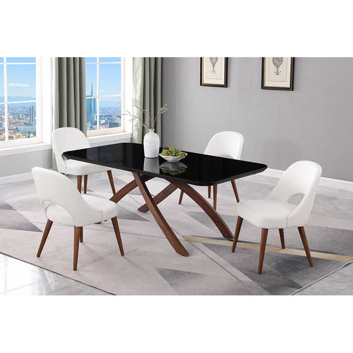 Chintaly EMILY Dining Set w/ Black Glass Table & Open Back Chairs