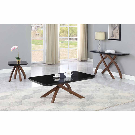 Chintaly EMILY-OCC Black Glass Top Lamp Table w/ Crisscross Base