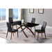 Chintaly EMILY Dining Set w/ Black Glass Table & 4 Solid Wood Chairs