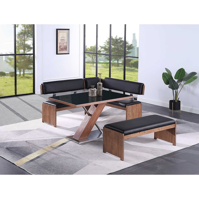 Chintaly EMMA Modern Wooden Black Glass Top Dining Table