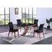 Chintaly EMMA Modern Dining Set w/ Wooden & Black Glass Table & 4 Chairs