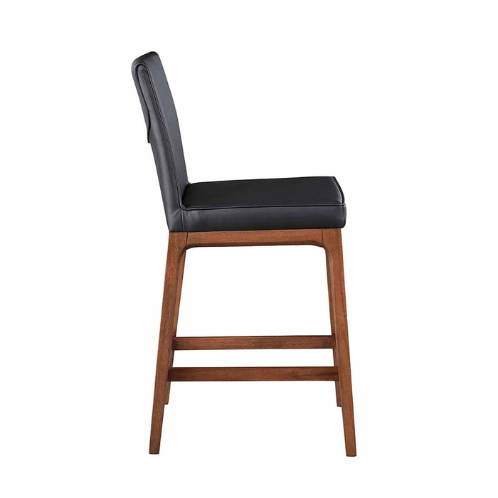 Chintaly EMMA Modern Low-back Counter Stool w/ Solid Wood Base - Black