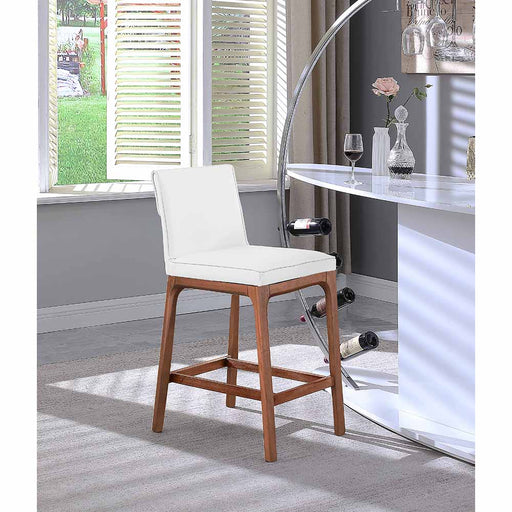 Chintaly EMMA Modern Low-back Counter Stool w/ Solid Wood Base - White