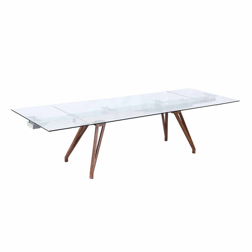 Chintaly ERIKA Modern Dining Table w/ Extendable Glass Top & Solid Wood Legs