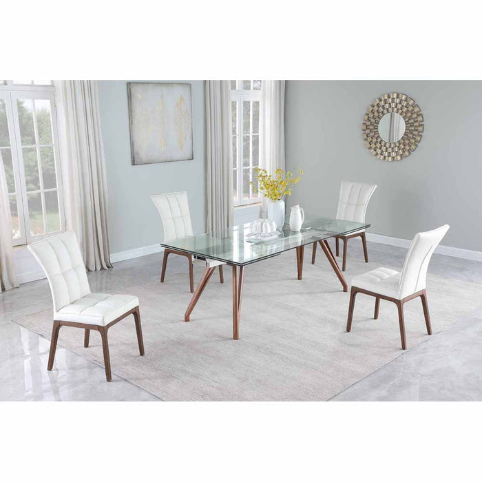 Chintaly ERIKA Modern Walnut Dining Set w/ Extendable Table & 4 Side Chairs