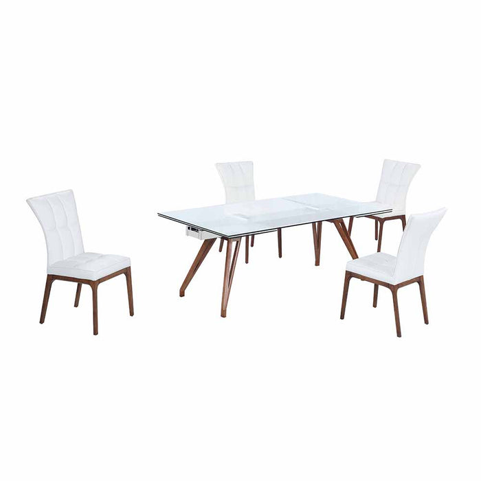 Chintaly ERIKA Modern Walnut Dining Set w/ Extendable Table & 4 Side Chairs