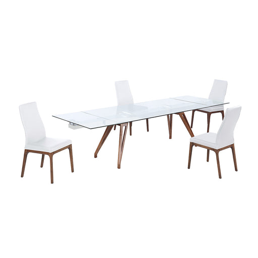 Chintaly ERIKA Modern Walnut Dining Set w/ Extendable Table & 4 Solid Wood Chairs