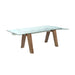 Chintaly ESTHER Modern Dining Table w/ Extendable Glass Top & Solid Wood Legs