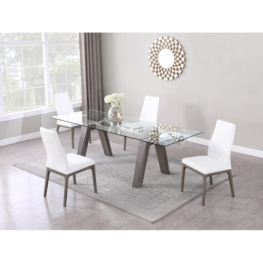 Chintaly ESTHER Modern Dining Set w/ Extendable Glass Table & 2-Tone Chairs