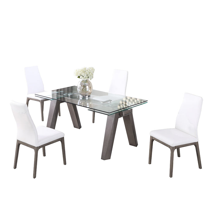 Chintaly ESTHER Modern Dining Set w/ Extendable Glass Table & 2-Tone Chairs