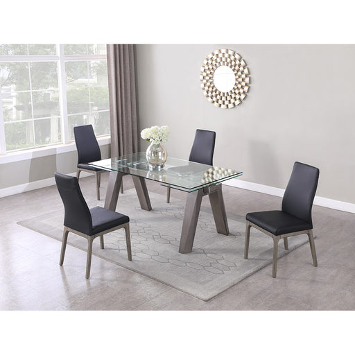 Chintaly ESTHER Modern Dining Set w/ Extendable Glass Table & 2-Tone Chairs - Gray/Black