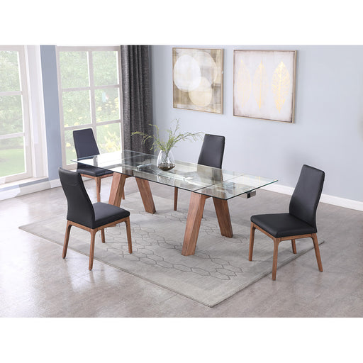 Chintaly ESTHER Modern Dining Table w/ Extendable Glass Top & Solid Wood Legs