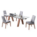 Chintaly ESTHER Modern Dining Set w/ Extendable Glass Table & 2-Tone Chairs - Gray