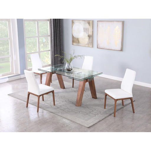 Chintaly ESTHER Modern Dining Set w/ Extendable Glass Table & 2-Tone Chairs - White