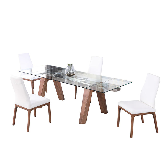 Chintaly ESTHER Modern Dining Set w/ Extendable Glass Table & 2-Tone Chairs - White