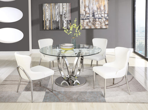 Chintaly EVELYN Contemporary Dining Room Set w/ Glass Top Table & 4 Chairs