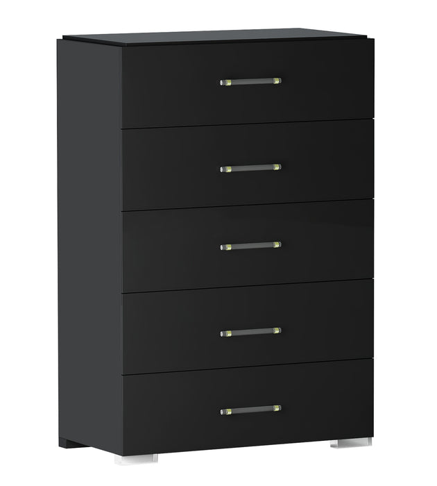 Chintaly FLORENCE Modern 5-Drawer Gloss Black Bedroom Chest