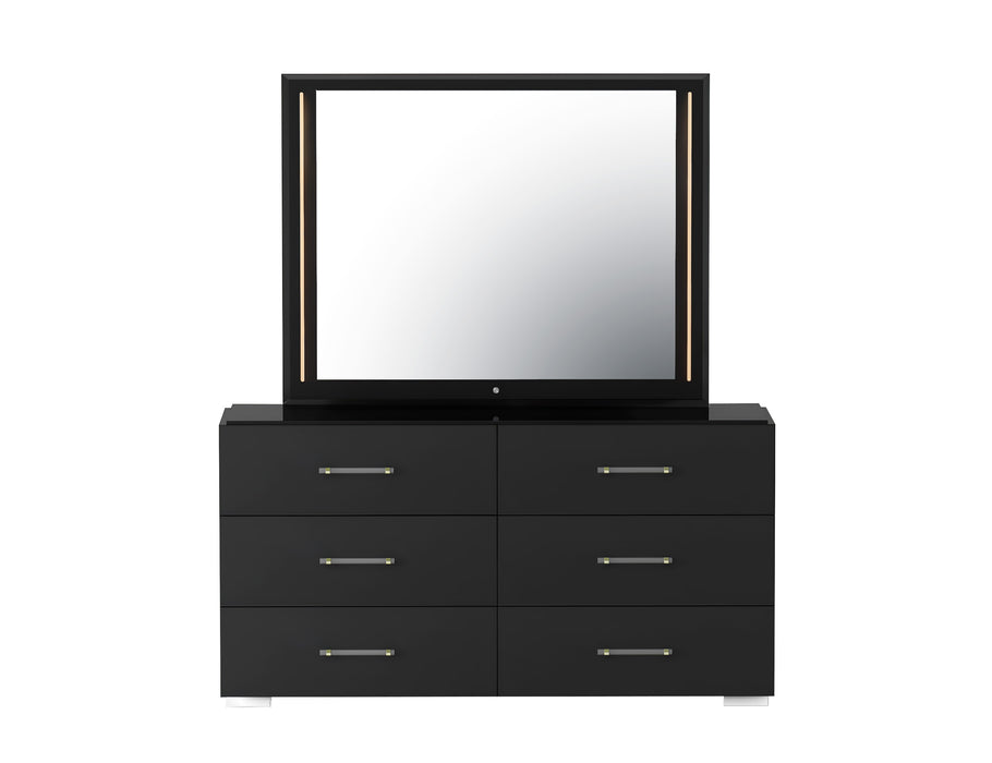 Chintaly FLORENCE Modern 6-Drawer Gloss Black Bedroom Chest