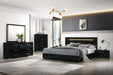 Chintaly FLORENCE Modern Gloss Black Queen Bed w/ LED Lighting