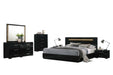 Chintaly FLORENCE Modern 4-Piece Gloss Black Queen Bedroom Set