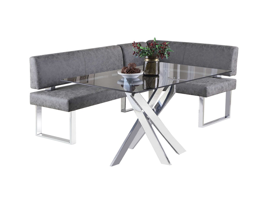 Chintaly GENEVIEVE Modern Dining Set w/ Glass Top Table & Upholstered Nook